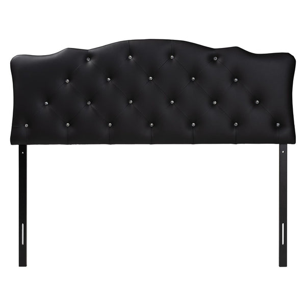 Baxton Studio Baxton Studio Rita Queen Size Black Faux Leather Scalloped Headboard with Button-Tufted Elegance BBT6503-Black-Queen HB