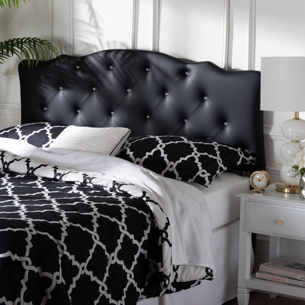 Baxton Studio Baxton Studio Rita Queen Size Black Faux Leather Scalloped Headboard with Button-Tufted Elegance BBT6503-Black-Queen HB
