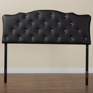 Baxton Studio Baxton Studio Rita Queen Size Black Faux Leather Scalloped Headboard with Button-Tufted Elegance BBT6503-Black-Queen HB