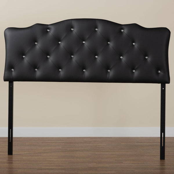 Baxton Studio Baxton Studio Rita Queen Size Black Faux Leather Scalloped Headboard with Button-Tufted Elegance BBT6503-Black-Queen HB