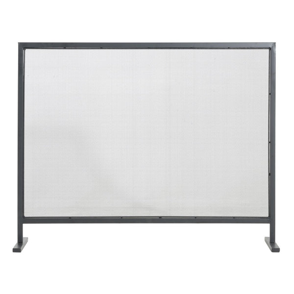 English Elm Regina Single Panel Iron Fireplace Screen Fine Mesh Hearth Guard in Matte Black N775P386918B