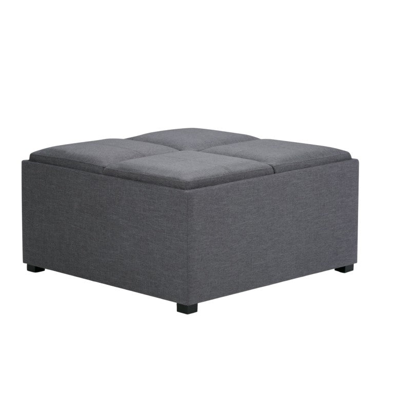 HomeRoots 35 Inch Upholstered Storage Ottoman Tufted Fabric Living Room Footrest in Slate 641813