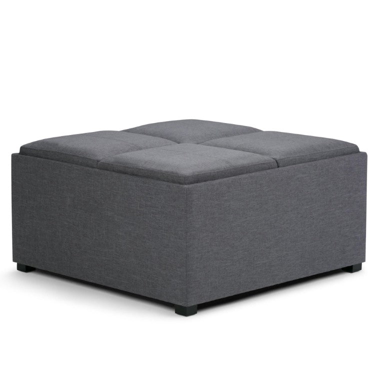 HomeRoots 35 Inch Upholstered Storage Ottoman Tufted Fabric Living Room Footrest in Slate 641813