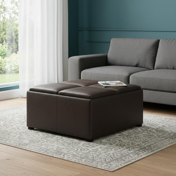 35 Inch Faux Leather Storage Ottoman Tufted Living Room Footrest with Hidden Interior