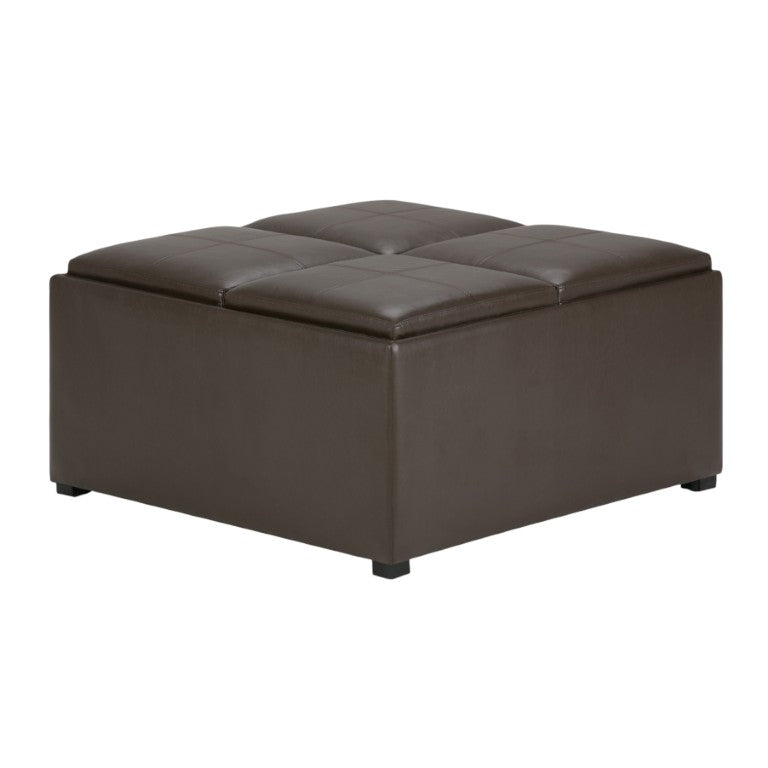HomeRoots 35 Inch Faux Leather Storage Ottoman Tufted Living Room Footrest with Hidden Interior 641832