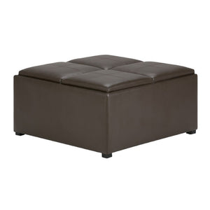 HomeRoots 35 Inch Faux Leather Storage Ottoman Tufted Living Room Footrest with Hidden Interior 641832