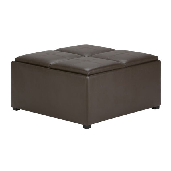 HomeRoots 35 Inch Faux Leather Storage Ottoman Tufted Living Room Footrest with Hidden Interior 641832
