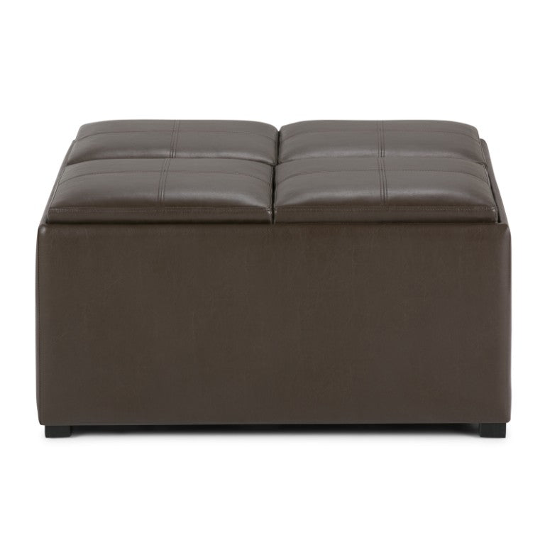 HomeRoots 35 Inch Faux Leather Storage Ottoman Tufted Living Room Footrest with Hidden Interior 641832