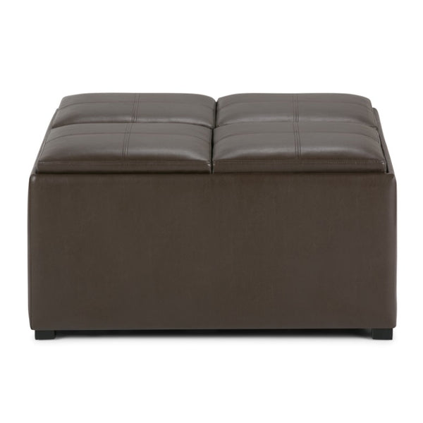 35 Inch Faux Leather Storage Ottoman Tufted Living Room Footrest with Hidden Interior