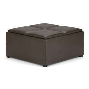 35 Inch Faux Leather Storage Ottoman Tufted Living Room Footrest with Hidden Interior