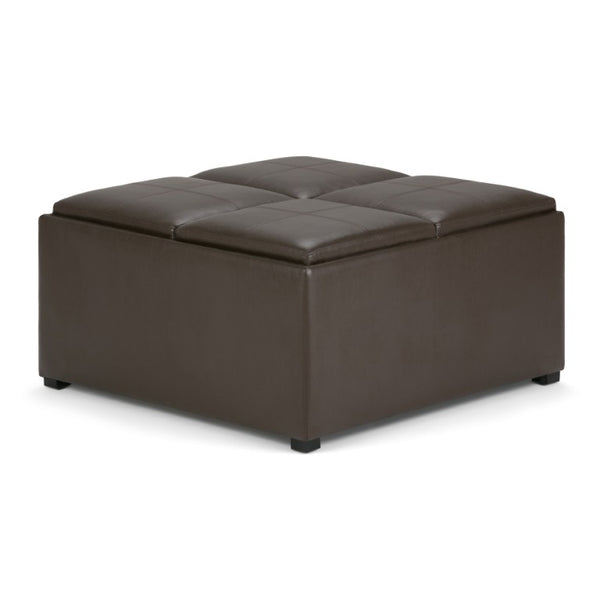 35 Inch Faux Leather Storage Ottoman Tufted Living Room Footrest with Hidden Interior