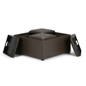 35 Inch Faux Leather Storage Ottoman Tufted Living Room Footrest with Hidden Interior