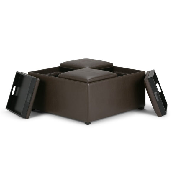 35 Inch Faux Leather Storage Ottoman Tufted Living Room Footrest with Hidden Interior
