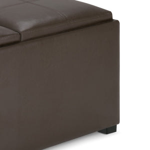 35 Inch Faux Leather Storage Ottoman Tufted Living Room Footrest with Hidden Interior