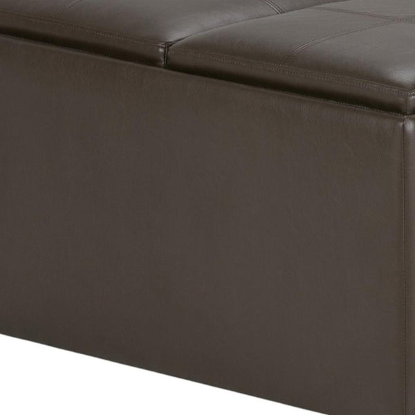 35 Inch Faux Leather Storage Ottoman Tufted Living Room Footrest with Hidden Interior