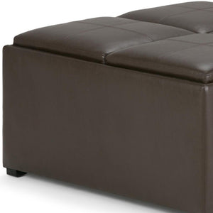 35 Inch Faux Leather Storage Ottoman Tufted Living Room Footrest with Hidden Interior