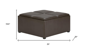 35 Inch Faux Leather Storage Ottoman Tufted Living Room Footrest with Hidden Interior
