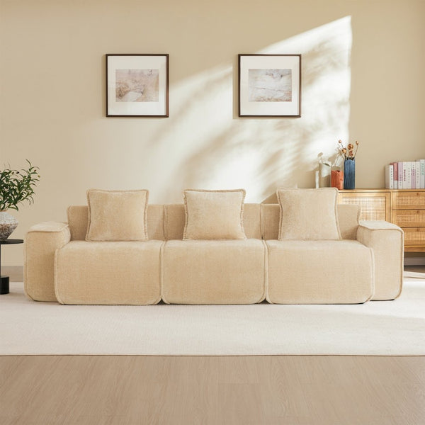 English Elm Streamlined Modular Cloud Sofa Three Seat Velvet Cushions with French Piping for Living Rooms Light Camel W3041S00351