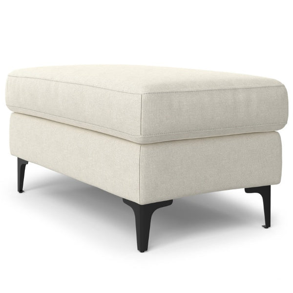 36 Inch Round Cream Black Upholstered Ottoman Plush Living Room Cocktail Accent Piece