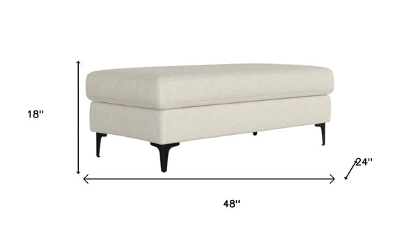 48 Inch Neutral Upholstered Cocktail Ottoman for Living Room Seating and Coffee Table Use