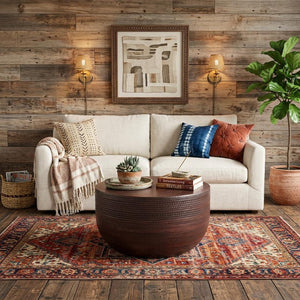 18 Inch Iron Drum Accent Table with Rubbed Bronze Finish for Living Room Decor