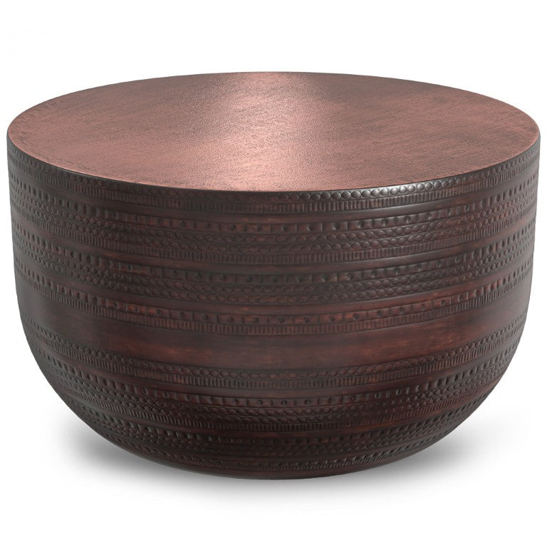 HomeRoots 18 Inch Iron Drum Accent Table with Rubbed Bronze Finish for Living Room Decor 641872