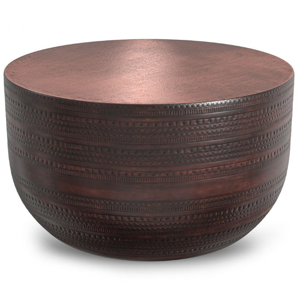 HomeRoots 18 Inch Iron Drum Accent Table with Rubbed Bronze Finish for Living Room Decor 641872