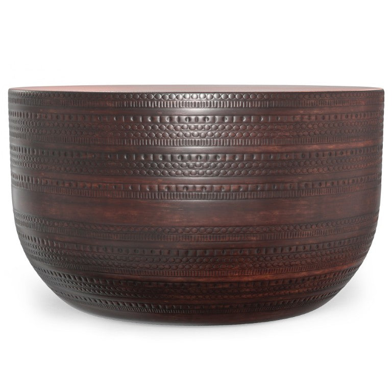 HomeRoots 18 Inch Iron Drum Accent Table with Rubbed Bronze Finish for Living Room Decor 641872
