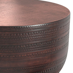 18 Inch Iron Drum Accent Table with Rubbed Bronze Finish for Living Room Decor