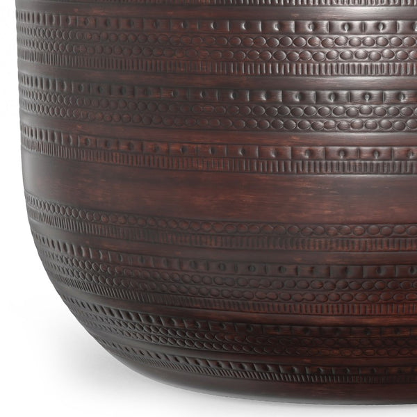 18 Inch Iron Drum Accent Table with Rubbed Bronze Finish for Living Room Decor