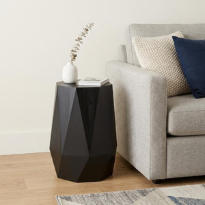 21 Inch Matte Black Solid Wood Octagonal Side Table for Modern Living Spaces