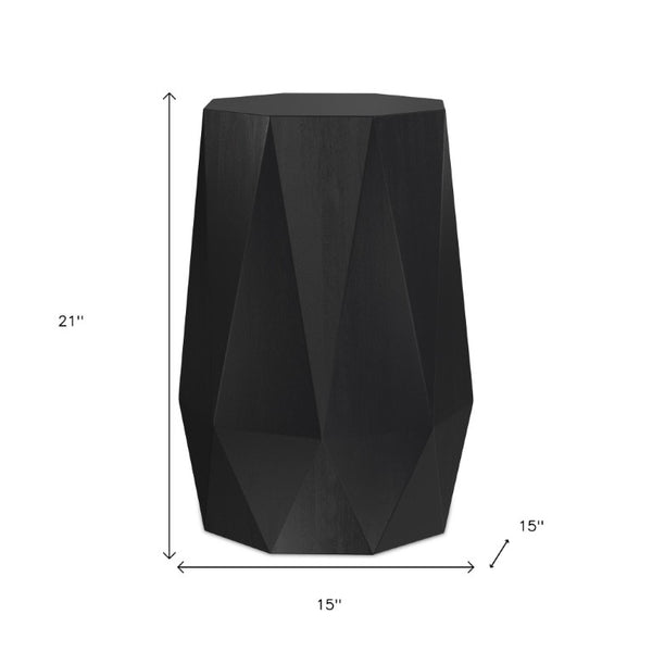 21 Inch Matte Black Solid Wood Octagonal Side Table for Modern Living Spaces