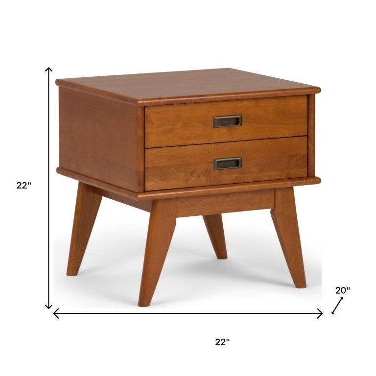 22 Inch Solid Wood End Table with Two Storage Drawers Varnished Finish Living Room
