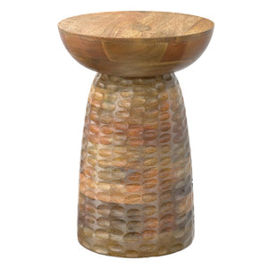 18 Inch Solid Wood Round Pedestal Accent Table with Distressed Farmhouse Finish for Living Room