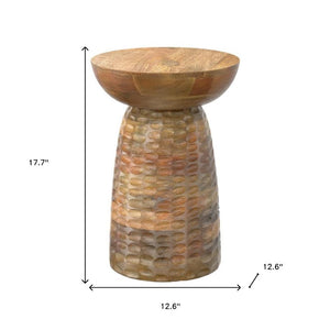 18 Inch Solid Wood Round Pedestal Accent Table with Distressed Farmhouse Finish for Living Room