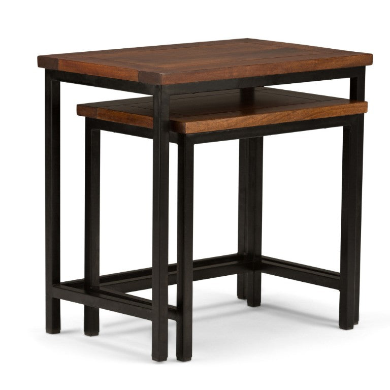 HomeRoots Set of Two Nesting Accent Tables Solid Wood Steel Frame Modern Living Room Decor 641888