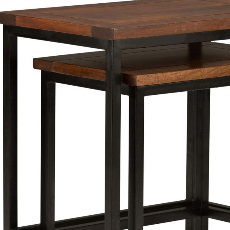 HomeRoots Set of Two Nesting Accent Tables Solid Wood Steel Frame Modern Living Room Decor 641888
