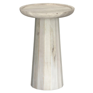 19 Inch Solid Wood Round Pedestal End Table with Washed Distressed Rustic Finish