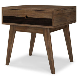 22 Inch Solid Wood Accent Table with Drawer Varnished Finish for Living Room