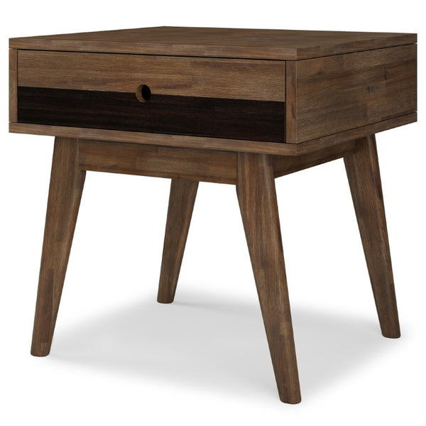 22 Inch Solid Wood Accent Table with Drawer Varnished Finish for Living Room