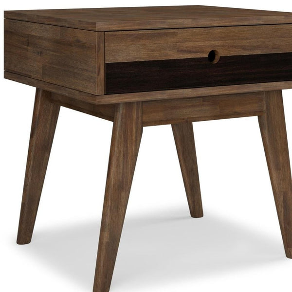 22 Inch Solid Wood Accent Table with Drawer Varnished Finish for Living Room