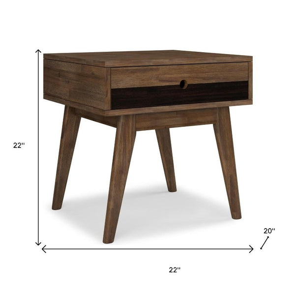 22 Inch Solid Wood Accent Table with Drawer Varnished Finish for Living Room