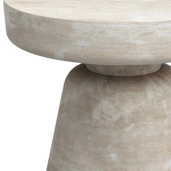18 Inch Solid Wood Round Pedestal End Table with Washed Distressed Farmhouse Finish