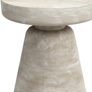 18 Inch Solid Wood Round Pedestal End Table with Washed Distressed Farmhouse Finish