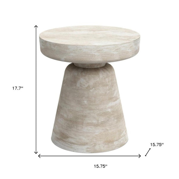 18 Inch Solid Wood Round Pedestal End Table with Washed Distressed Farmhouse Finish