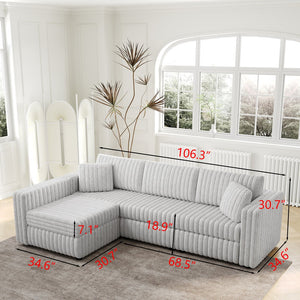 English Elm 106.3" Light Gray Modular L-Shaped Sofa - Stylish Comfort For 4, Hidden Storage & Plush Pillows! W1767S00011