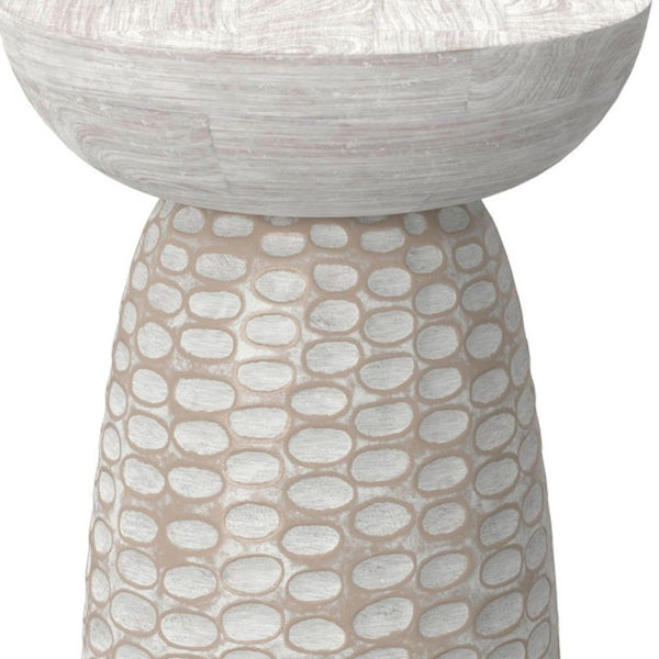 18 Inch Solid Wood Round Pedestal Accent Table with Distressed Farmhouse Finish for Living Room