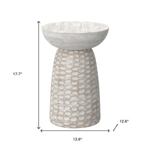 18 Inch Solid Wood Round Pedestal Accent Table with Distressed Farmhouse Finish for Living Room