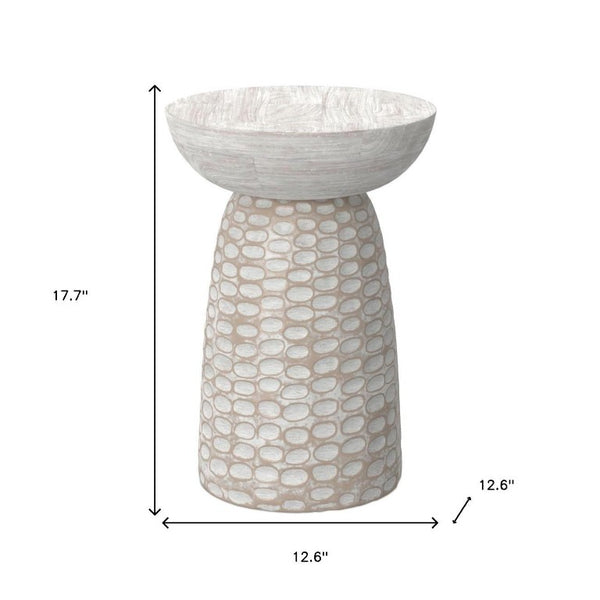 18 Inch Solid Wood Round Pedestal Accent Table with Distressed Farmhouse Finish for Living Room
