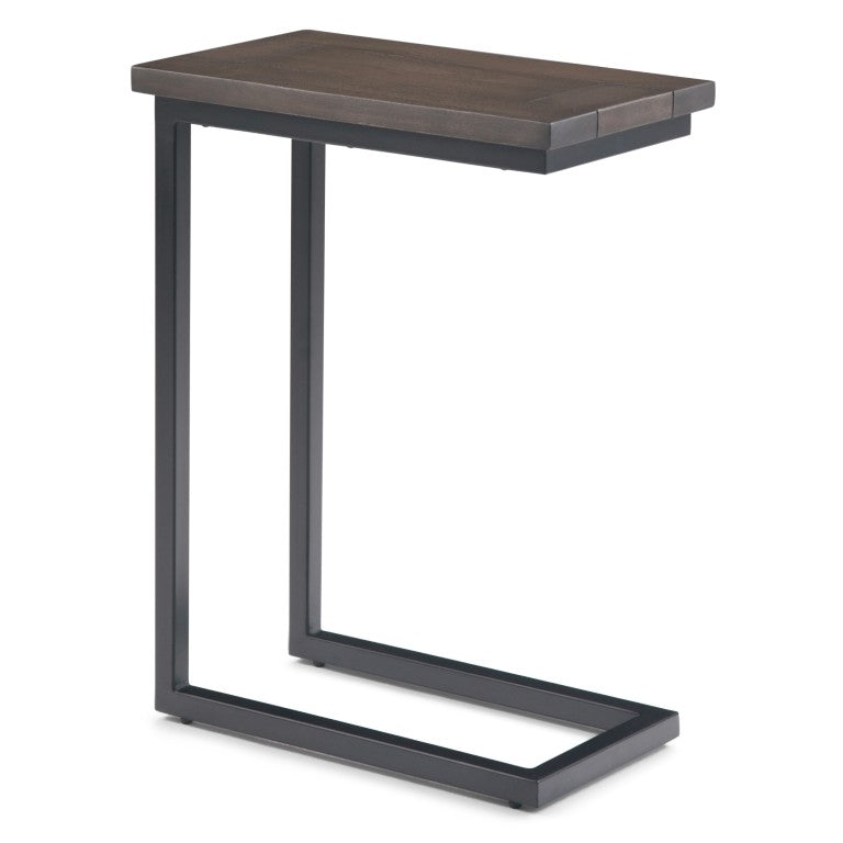 HomeRoots 24 Inch Solid Wood Iron Frame End Table Rustic Industrial Living Room Side Accent Walnut / Black 641897